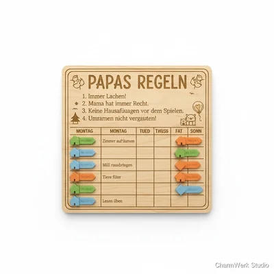 „Papas Regeln“ Familien-Board mit 3D-Schiebemarkern