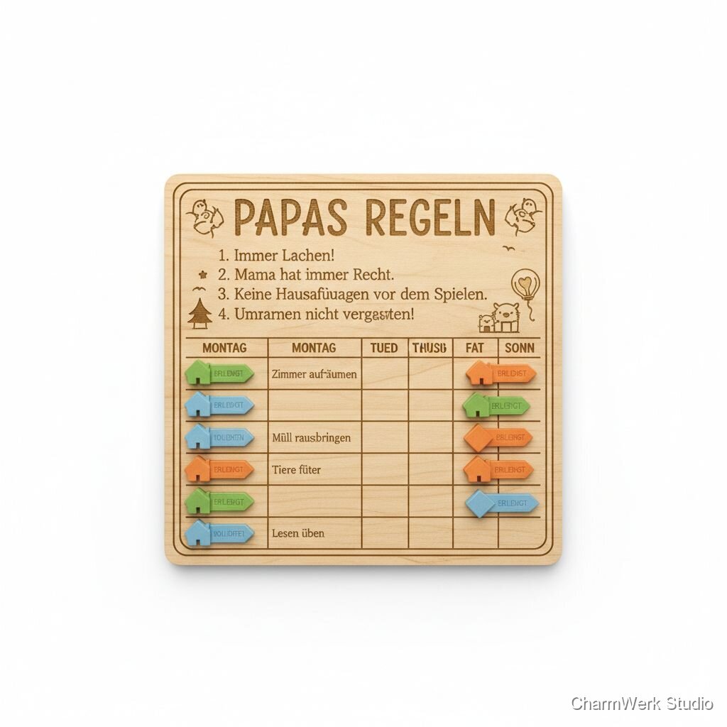 „Papas Regeln“ Familien-Board mit 3D-Schiebemarkern