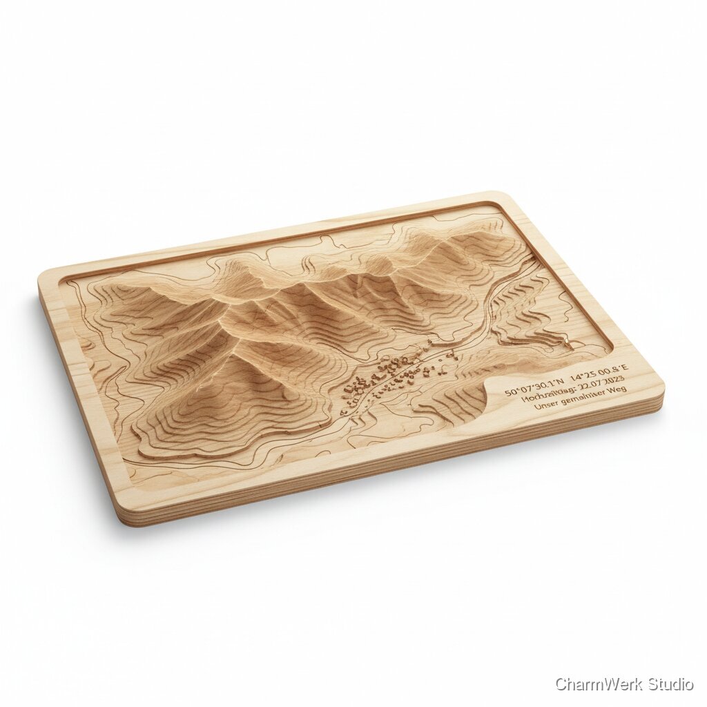 Topografische Holzkarte des Lieblingsorts