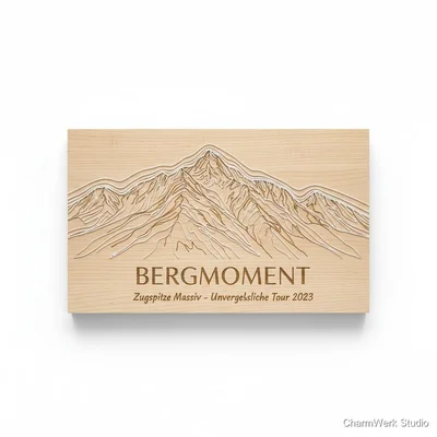„Bergmoment“ Panorama-Holzbild mit 3D-Topografie