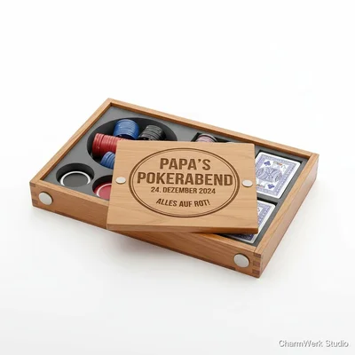 „Papa’s Pokerabend“ Chiptray mit graviertem Deckel