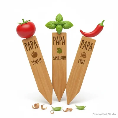 „Papa im Garten“ Pflanzenstecker-Set mit 3D-Icons