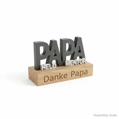 „Danke Papa“ Desktop-Logo aus Holz mit 3D-Schriftzug