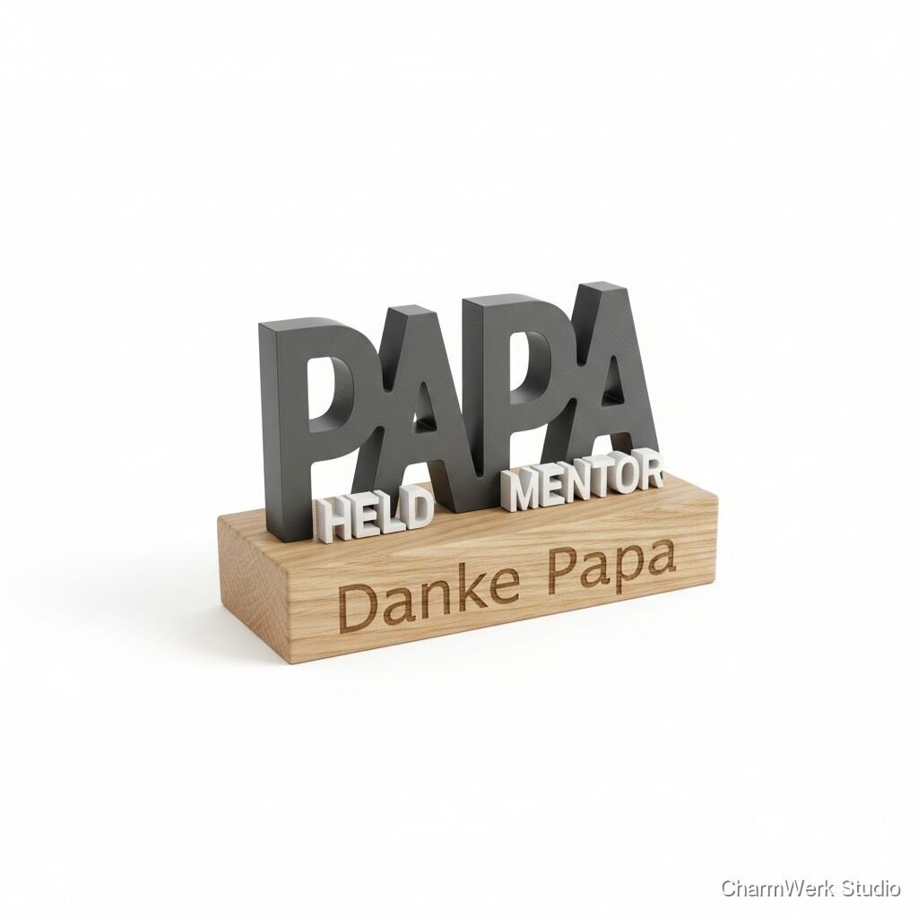 „Danke Papa“ Desktop-Logo aus Holz mit 3D-Schriftzug