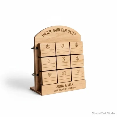 Gravierter Holz-Kalender „Unser Jahr der Dates“