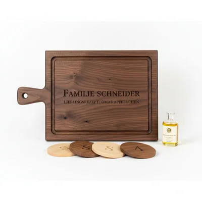 Personalisierte Schneidebrett-Station mit Saftrille