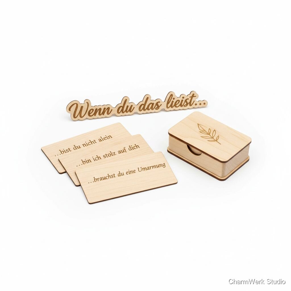 „Wenn du das liest…“-Nachrichtenkarten aus Holzfurnier