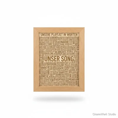 Holzrahmen „Unsere Playlist in Worten“ (Songtitel-Mosaik)