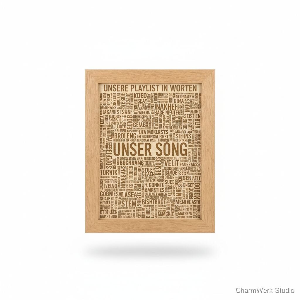 Holzrahmen „Unsere Playlist in Worten“ (Songtitel-Mosaik)