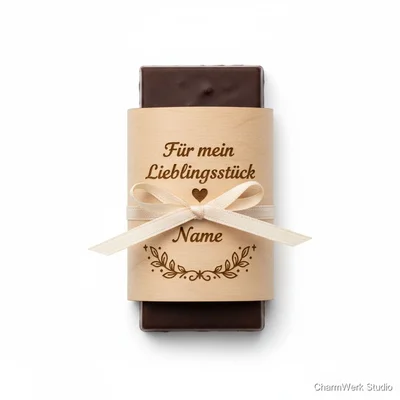 Gravierte Schokoladenbanderole aus Holz „Für mein Lieblingsstück“