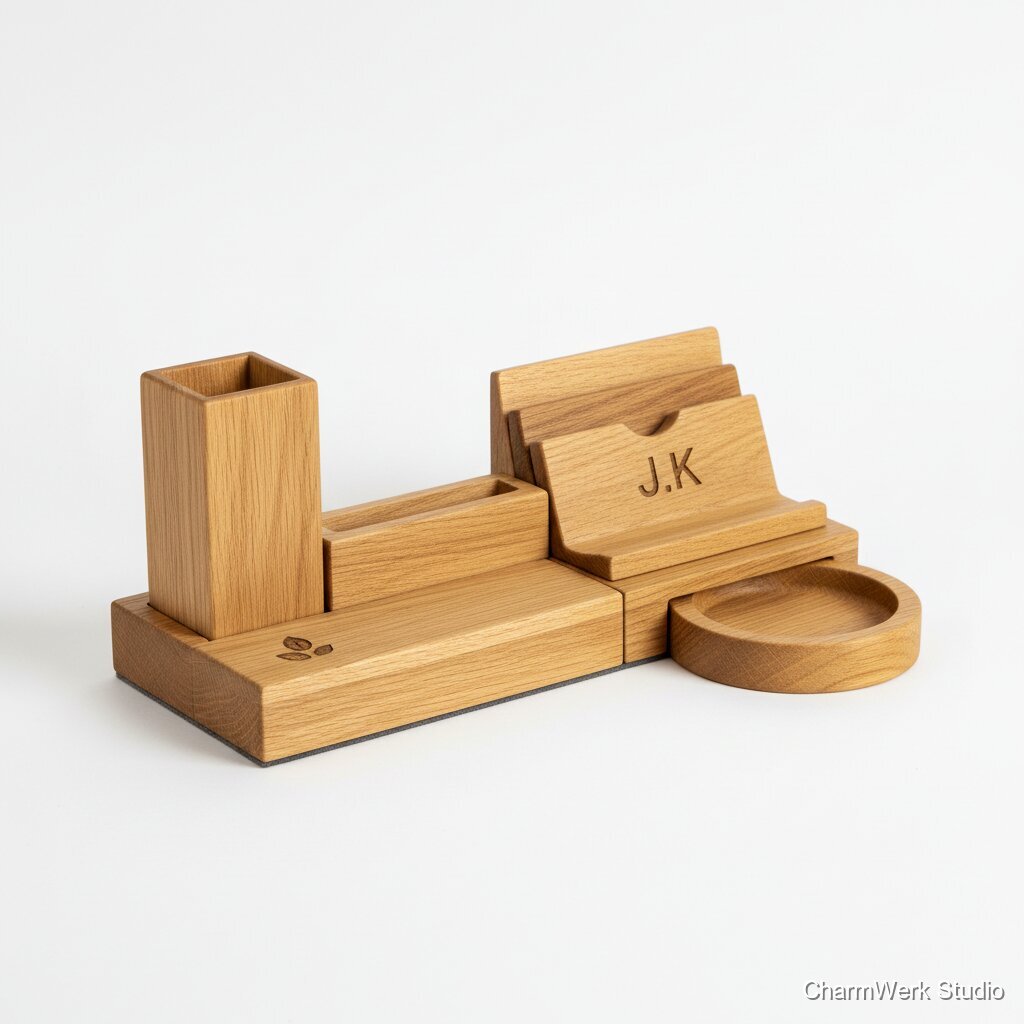 Modulare Schreibtisch-Organizer-Landschaft aus Holz