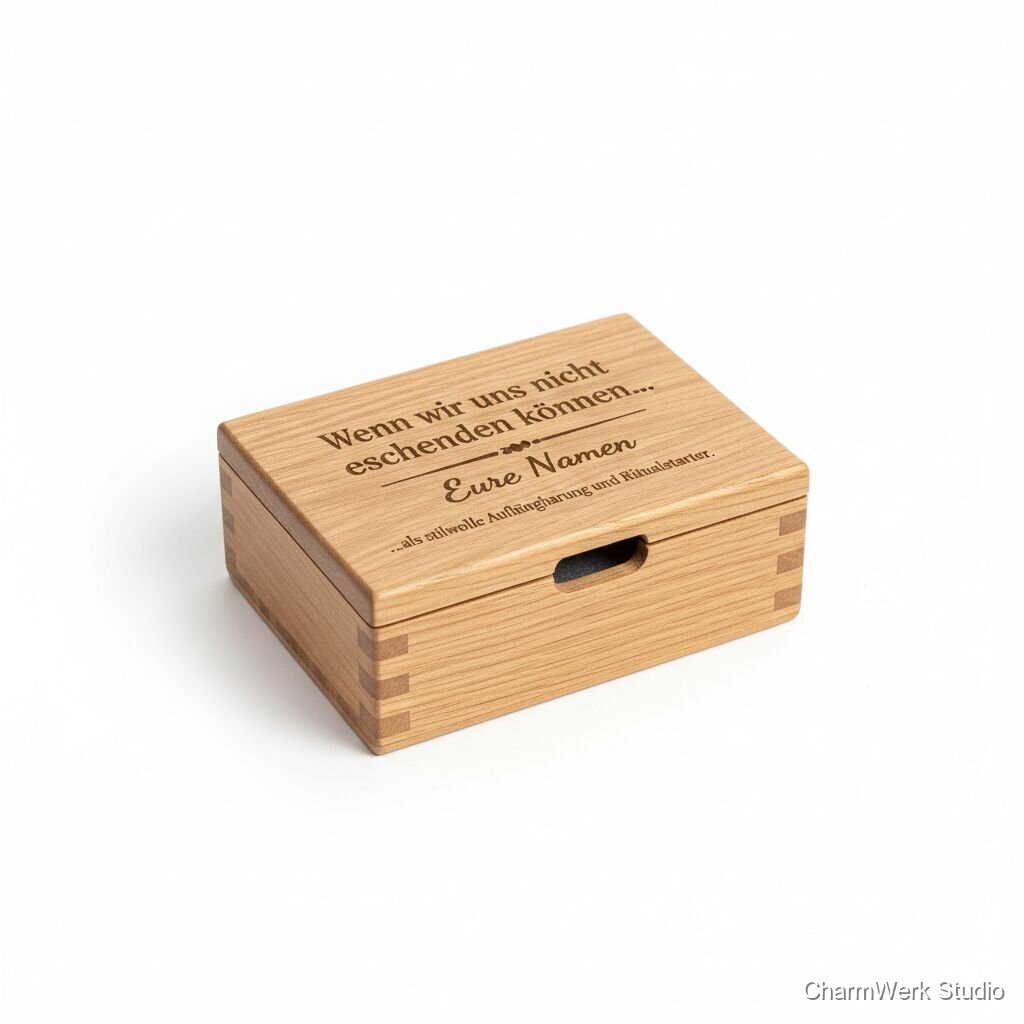 Holzbox für „Date-Würfel“ (ohne Würfel) mit Gravur