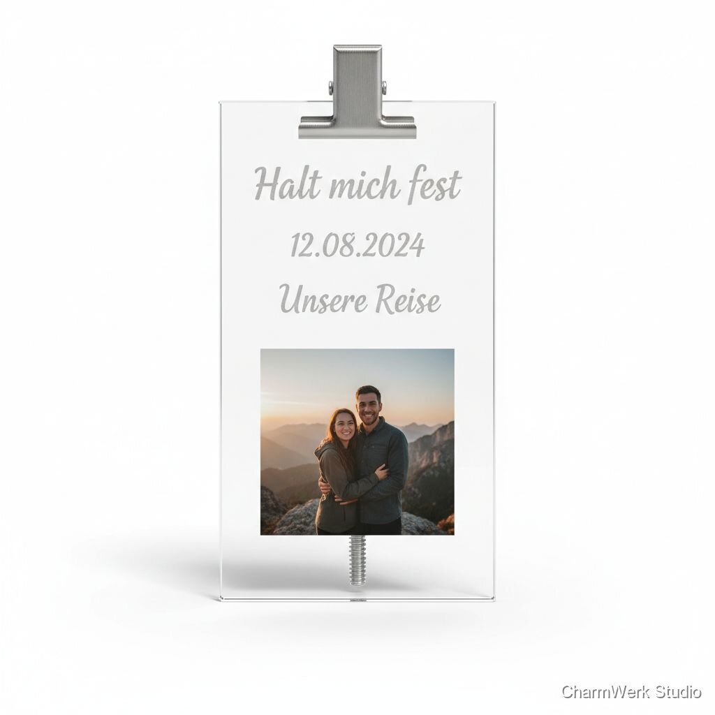 Acryl-Fotoklammer „Halt mich fest“ mit Gravur