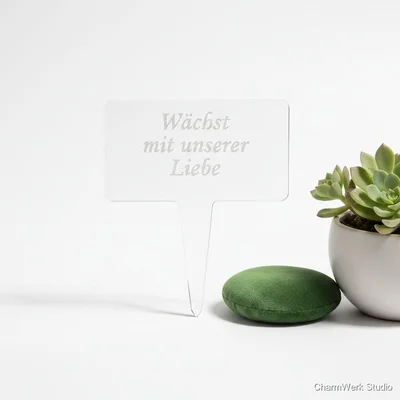 Acryl-Namensschild für Pflanzen „Wächst mit unserer Liebe“