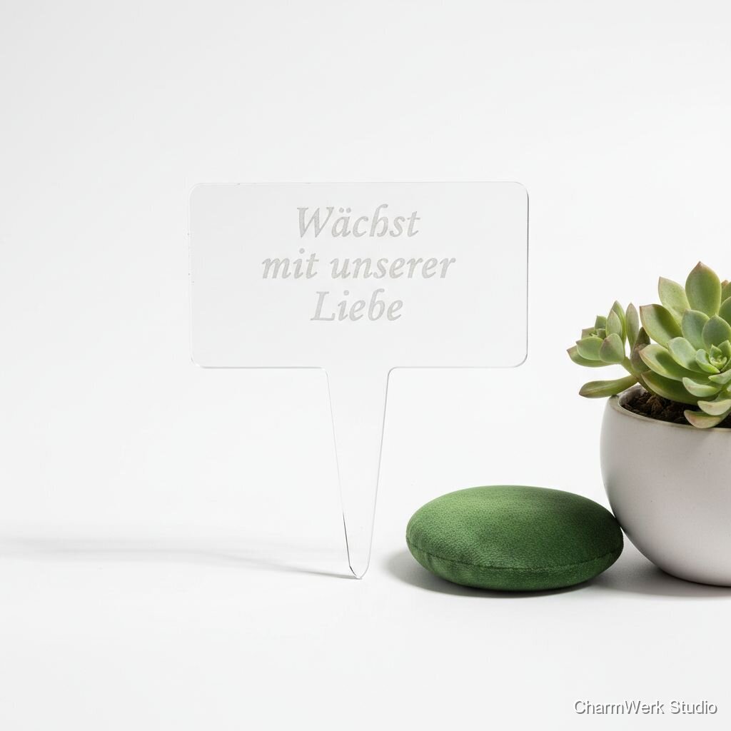 Acryl-Namensschild für Pflanzen „Wächst mit unserer Liebe“
