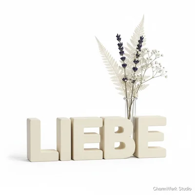 Wortskulptur aus 3D-Lettern mit Hohlraumvase