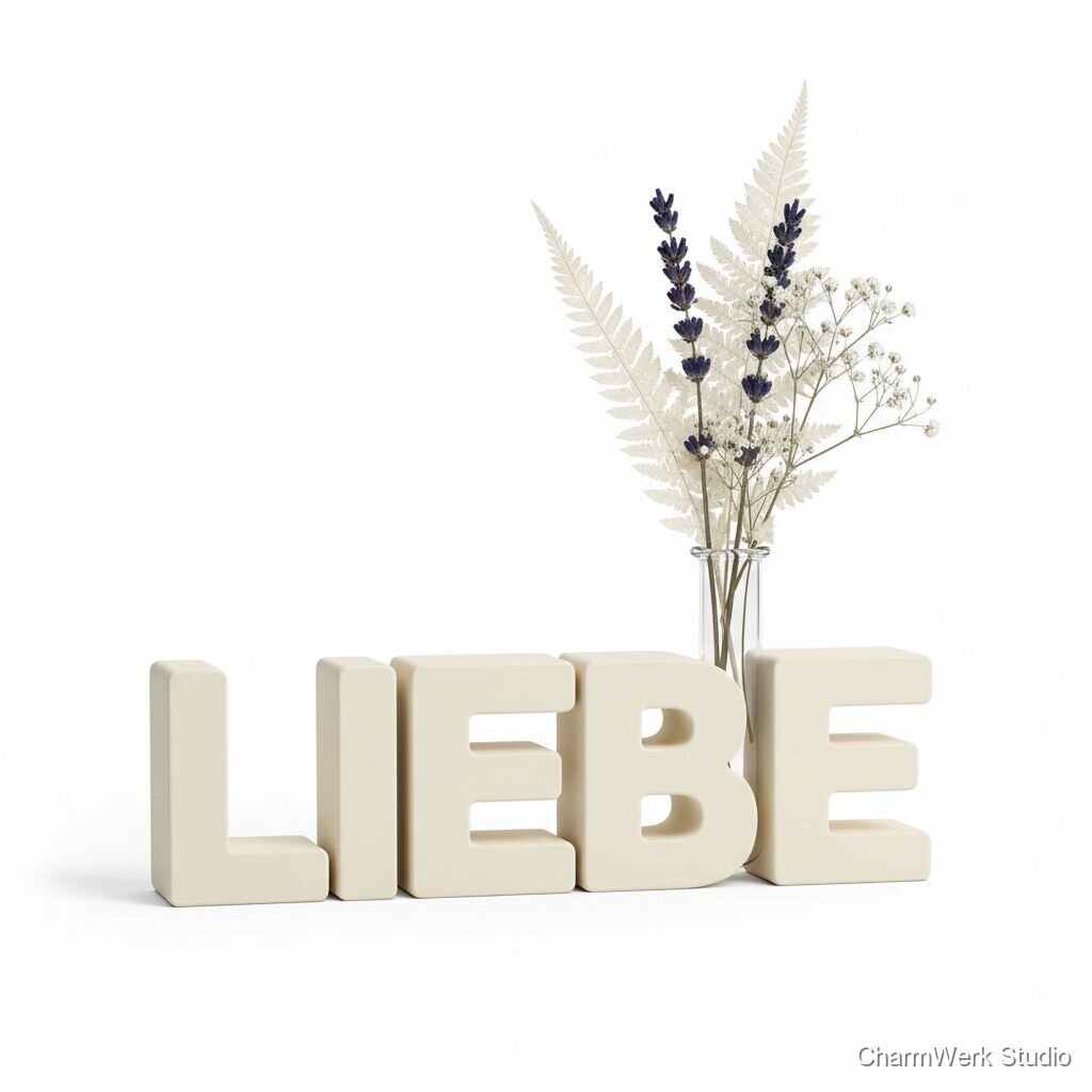 Wortskulptur aus 3D-Lettern mit Hohlraumvase
