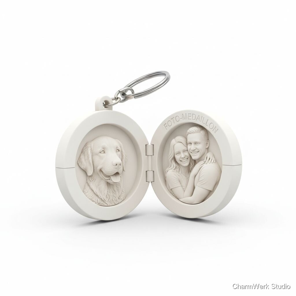 3D-gedrucktes Foto-Medaillon als Schlüsselanhänger