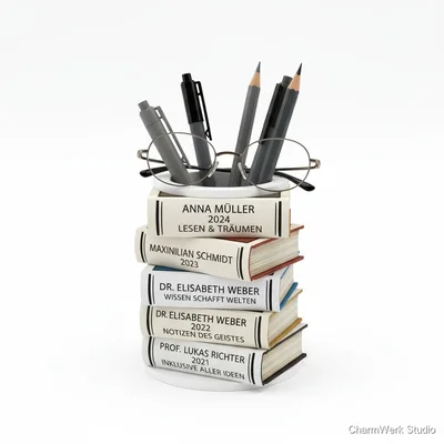 Personalisierter Stiftehalter als Mini-Bücherstapel
