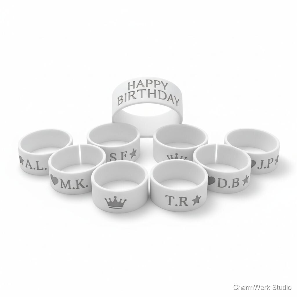 „Happy Birthday“-Serviettenring-Set mit Initialen