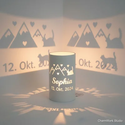 Mini-Windlicht mit Schattenwurf aus Wunschmotiv