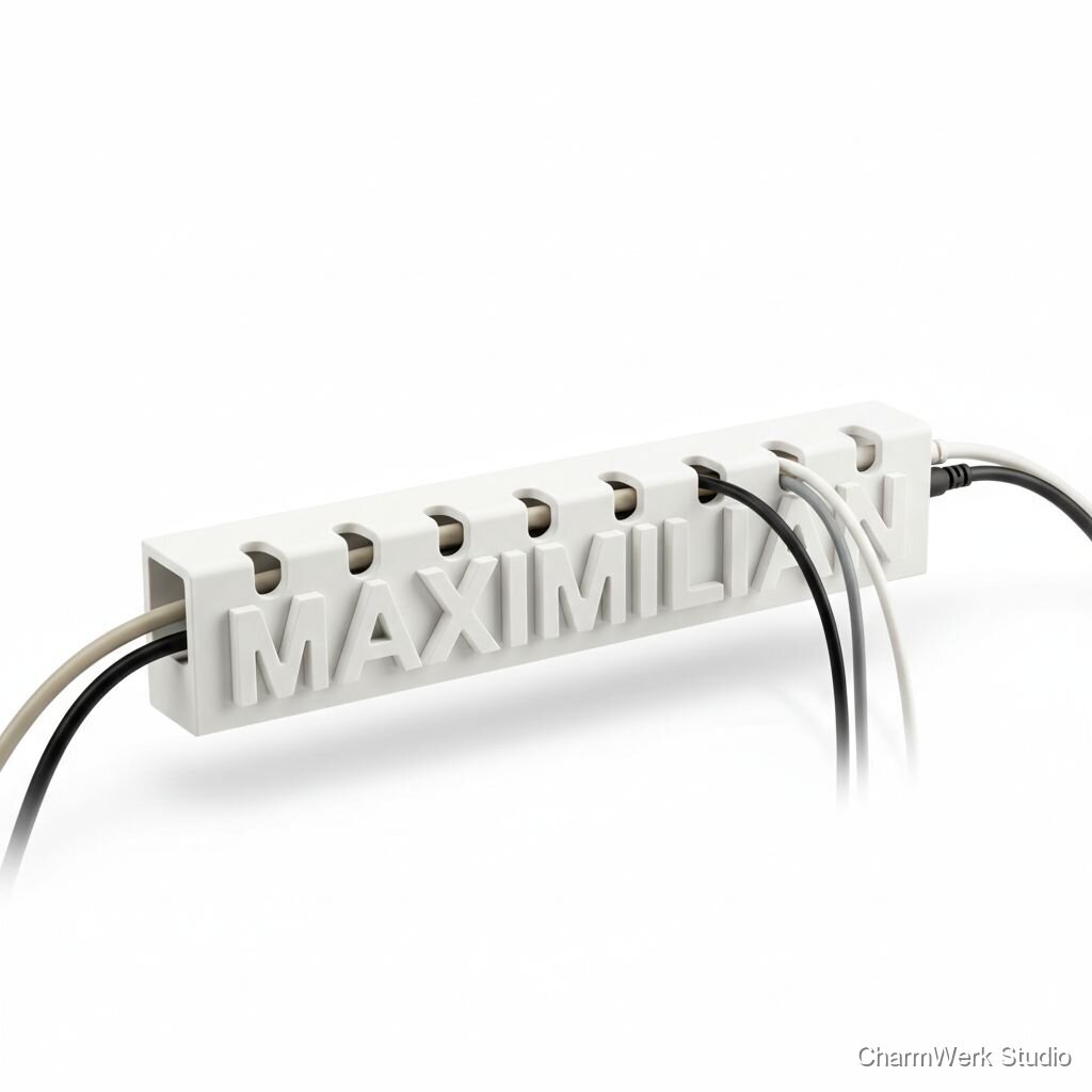 Personalisierter Kabel-Organizer als „Namensschiene“