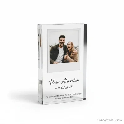 Acryl-Fotohalter „Polaroid-Moment“ mit eingravierter Widmung