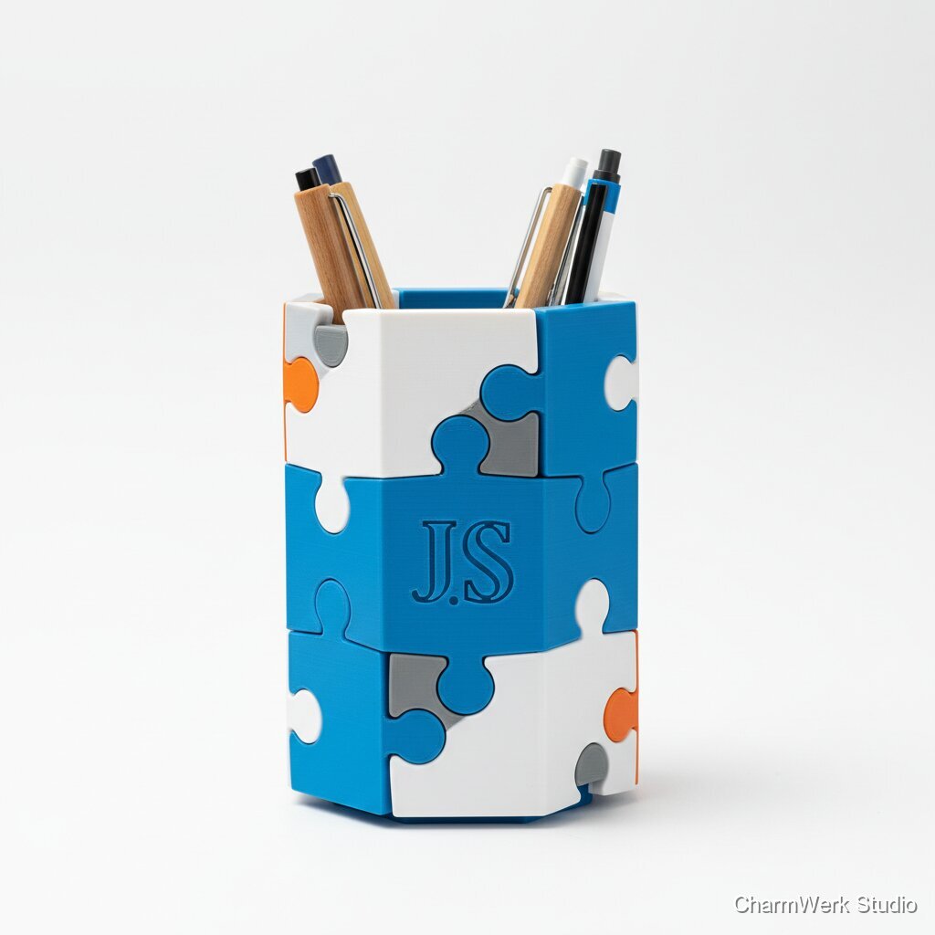 3D-gedruckter „Puzzle“-Stiftehalter mit Initialen