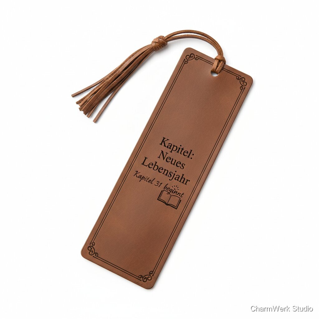 Lasergraviertes Leder-Lesezeichen „Kapitel: Neues Lebensjahr“