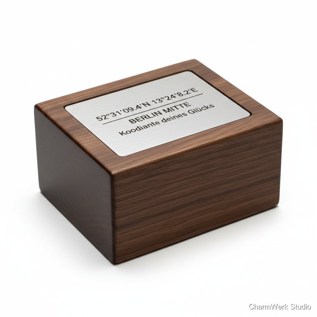 CNC-gefräster Briefbeschwerer „Koordinate deines Glücks“ aus Holz