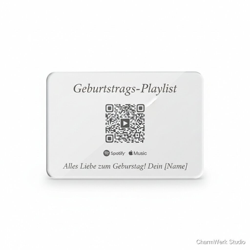 Kombi: „Geburtstags-Playlist“-Karte mit QR-Code auf Acryl