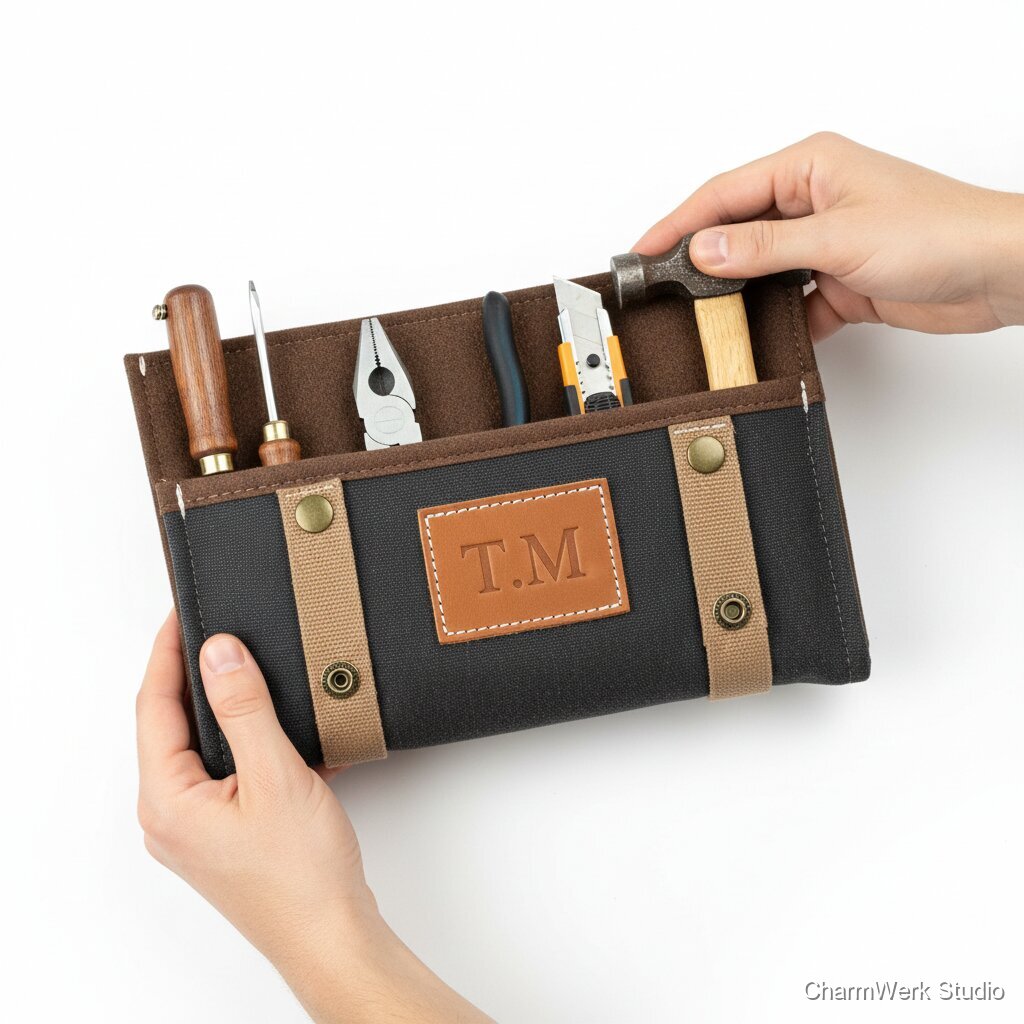 Handgenähtes Werkzeug-Rollmäppchen mit Namenspatch