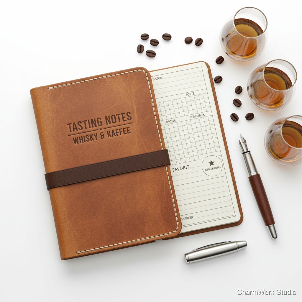 Whisky- oder Kaffee-Tasting-Notizheft im Lederumschlag