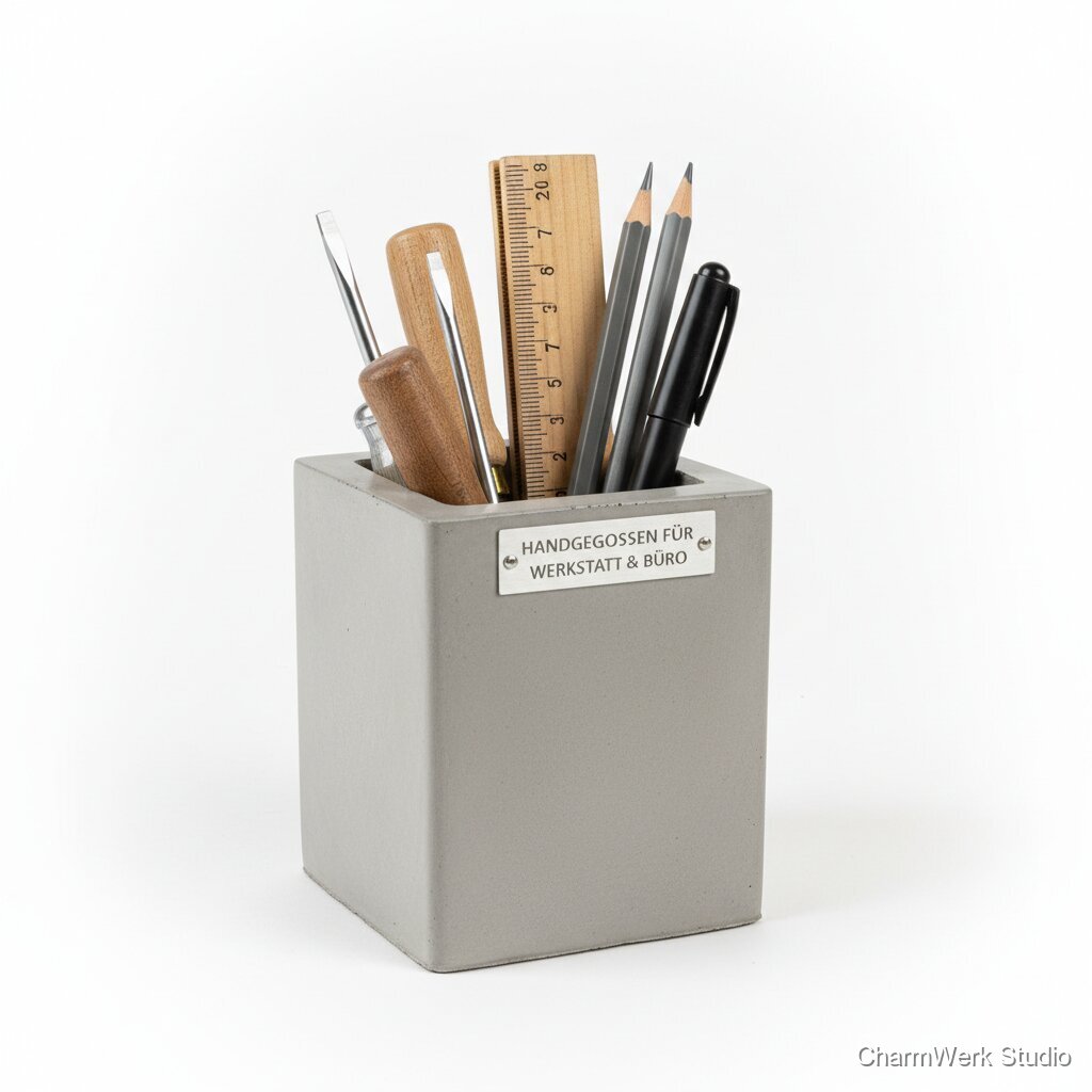 Handgegossene Beton-Stiftebox für Werkbank oder Büro