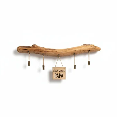 Fotoleiste aus Treibholz mit Klammern und Datumsschild