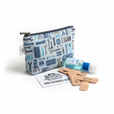 Handgemachtes „Papa-Pflaster“-Set in genähter Stofftasche