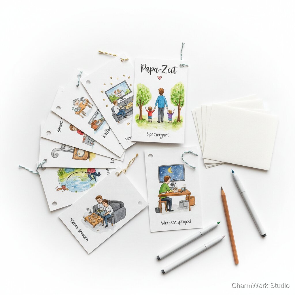 „Papa-Zeit“ – handgemalte Gutschein-Klappkarten mit Motiven