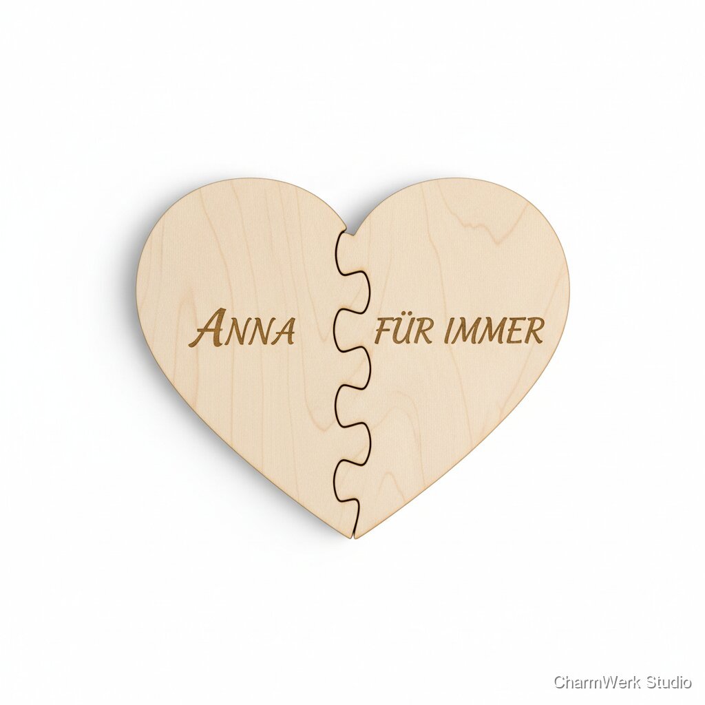 Zweiteiliges Puzzle-Herz aus Massivholz