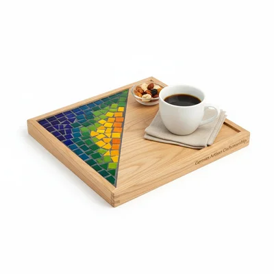 Kleines Holztablett mit handgemachter Mosaik-Einlage