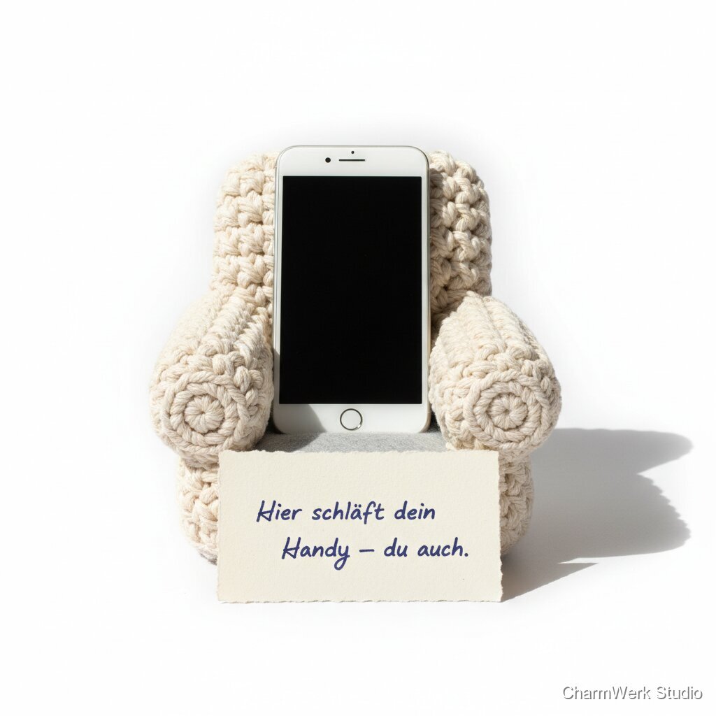 Handgehäkelter Handy-Sessel aus Kordel für Nachttisch