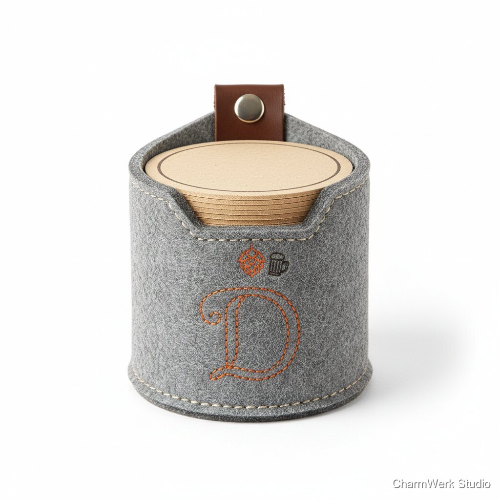 Personalisierter Bierdeckelhalter aus Filz genäht