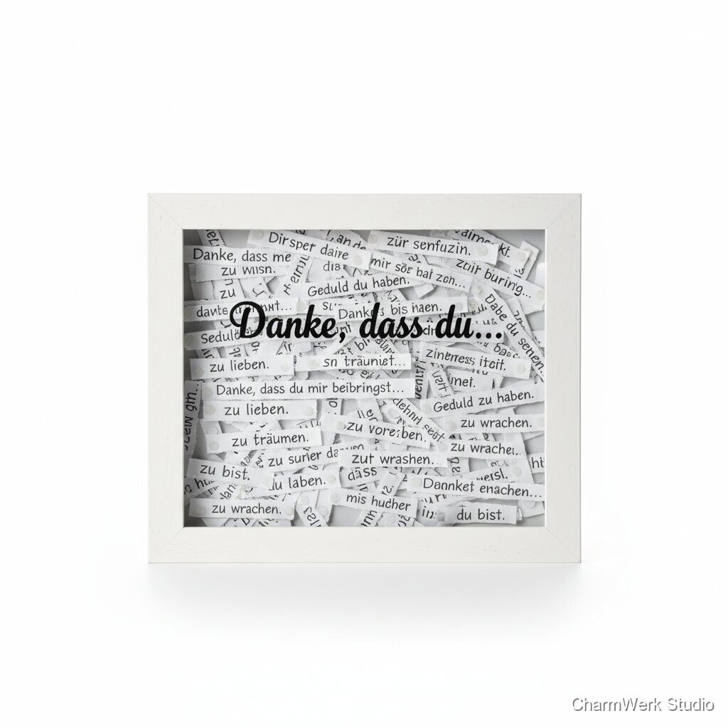 „Danke, dass du…“ – Glasrahmen mit handgelegten Worten