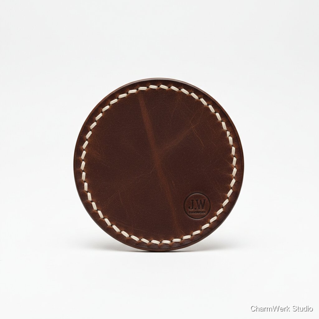 Handgemachter Leder-Untersetzer mit genähter Kontrastkante