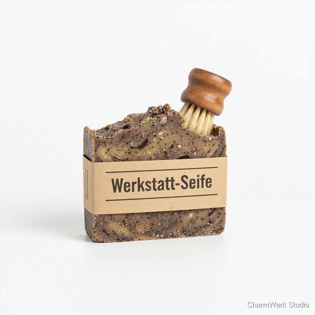 Handgegossener Seifenblock „Werkstatt-Seife“ mit Bürstenstück