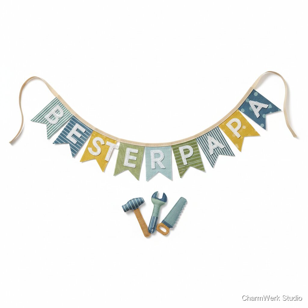 Handgefertigte Mini-Wimpelkette „Bester Papa“ aus Stoffresten