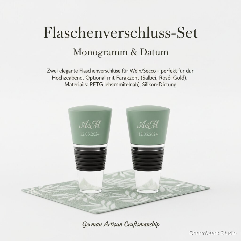 Flaschenverschluss-Set mit Monogramm und Datum