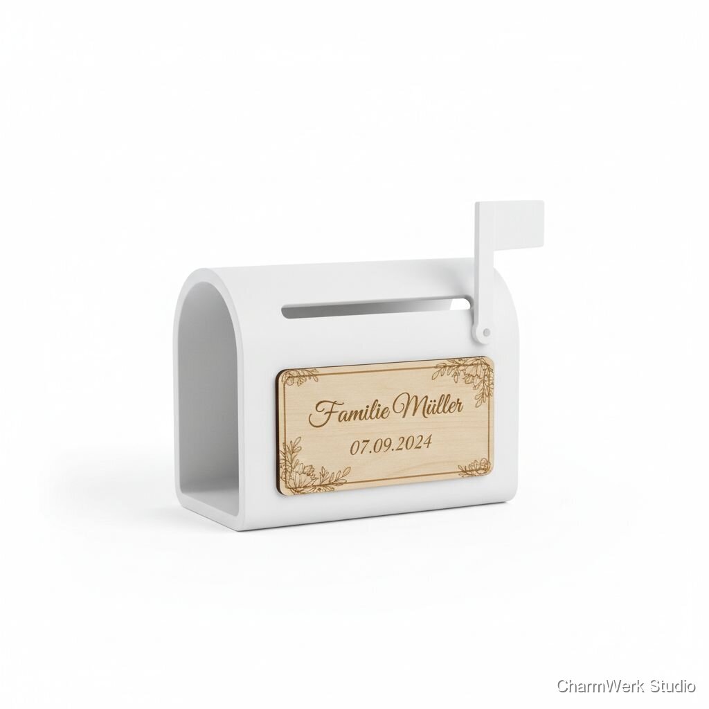 Ständer für Hochzeitskarten als „Briefkasten“-Deko