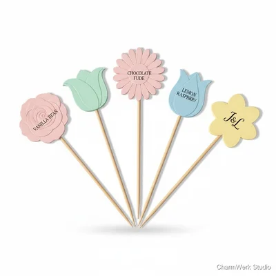 3D-gedruckte Dessert-Label in Blumenform (Set)