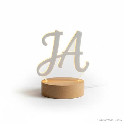 3D-gedrucktes „Ja“-Schriftzug-Nachtlicht (LED-Sockel)