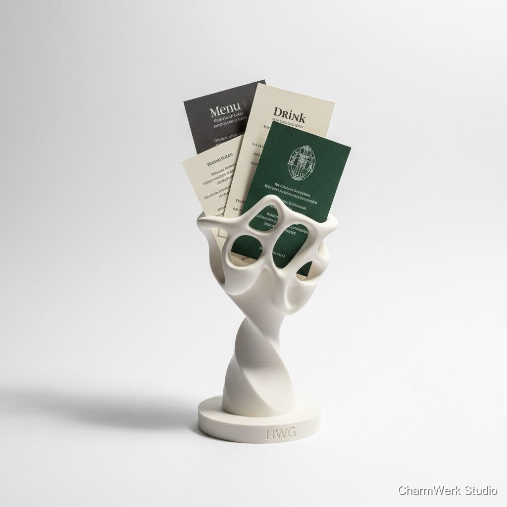 Menü- oder Getränkekarten-Ständer als 3D-Skulptur